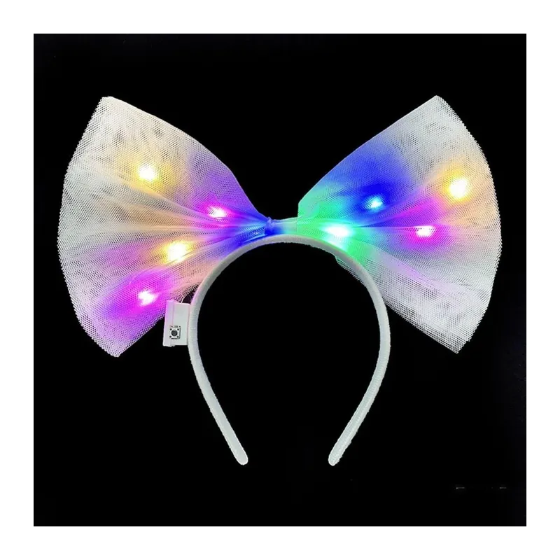 Rengarenk Led Işıklı Fiyonk Şekilli Tül Parti Tacı Beyaz Renk 25x25 Cm