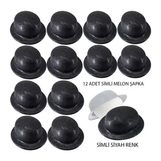 Siyah Renk Simli Melon Yuvarlak Parti Şapkası 12 Adet