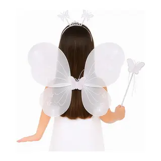 Beyaz Kelebek Kız Seti – 50 Cm Kelebek Kanadı, Taç Ve Asa