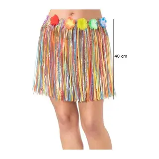 Yetişkin Ve Çocuk Uyumlu Rengarenk Püsküllü Hawaii Luau Hula Etek 40 Cm