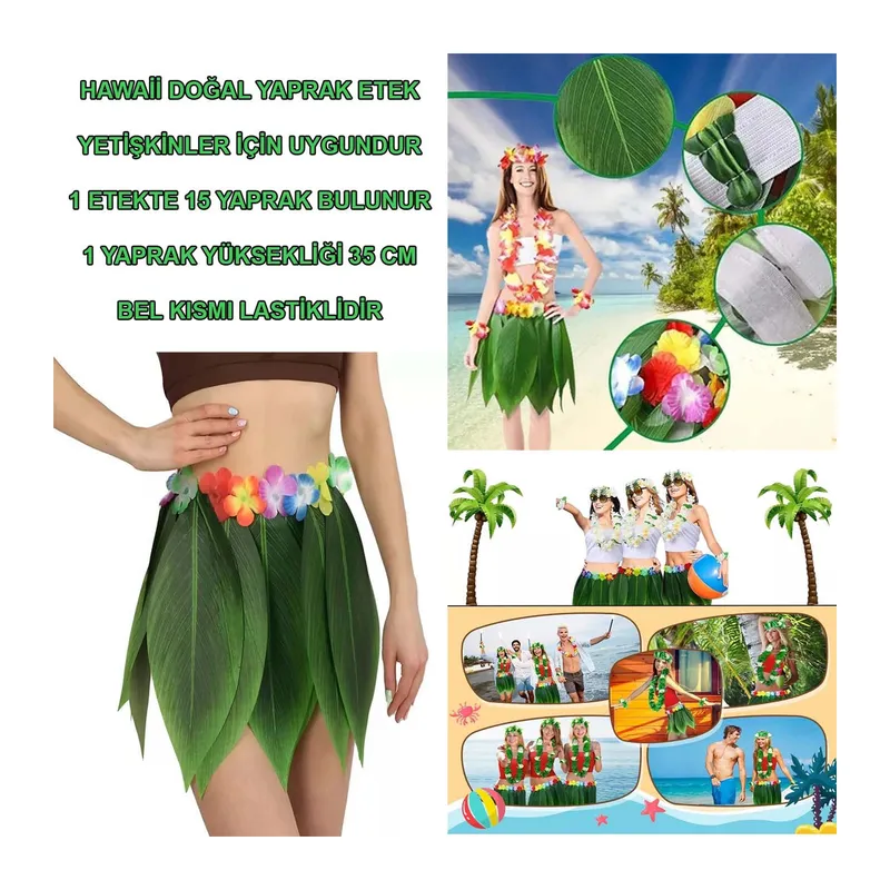 Tropikal Esintili Hawaii Yapraklı Parti Eteği Yetişkin Boy