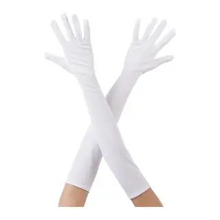 Beyaz Renk Dirseğe Kadar Uzun Kumaş Eldiven 40 Cm
