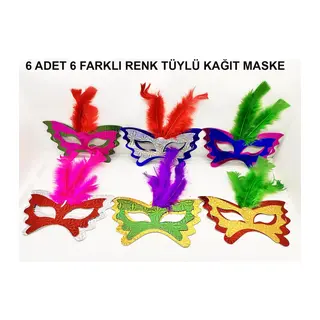 Renkli Parti Maskesi 639lı | Tüylü Karton Maske Seti (lastikli)