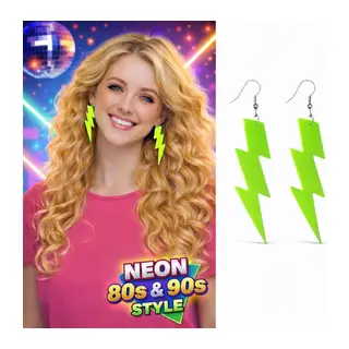 80’ler 9039lar Retro Neon Yeşil Şimşek Küpe 10 Cm