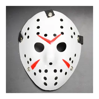 Beyaz Renk Kırmızı Çizgili Tam Yüz Hokey Jason Maskesi Hannibal Maskesi