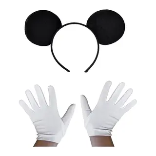 Siyah Mickey Mouse Tacı Ve Beyaz Eldiven Seti