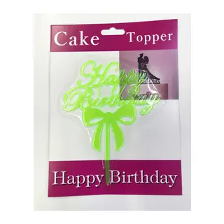 Happy Birthday Yazılı Fiyonklu Pasta Kek Çubuğu Yeşil Renk