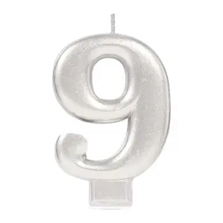 9 Rakam Mum Gümüş Renk