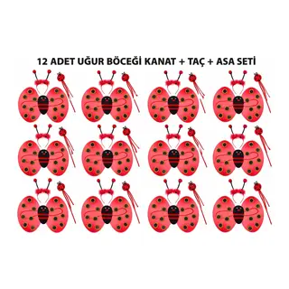 Uğur Böceği Kostüm Seti - Kanat Taç Asa 3 Parça 12 Adet