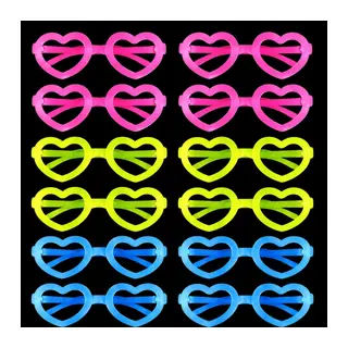 Retro Neon Fosforlu Kalp Gözlük 12 Adet – 80’ler 90’lar Parti Stili