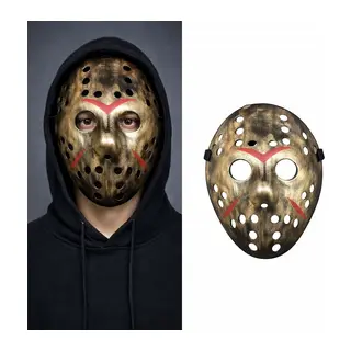 Bakır Renk Kırmızı Çizgili Tam Yüz Hokey Jason Maskesi Hannibal Maskesi