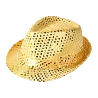Disko Altın Gold Payetli Fötr Şapka Yetişkin Boy