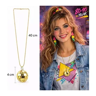 Retro Disko Topu Şekilli 8039ler 9039lar Altın Renk Plastik Kolye