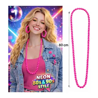 Neon Pembe Boncuk Kolye 80 Cm – Retro 80’ler 90’lar Parti Aksesuarı
