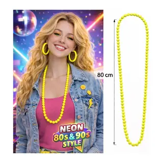 Neon Sarı Boncuk Kolye 80 Cm – Retro 80’ler 90’lar Parti Aksesuarı