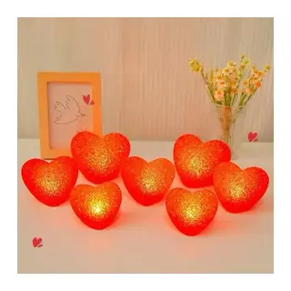 Led Işıklı Kırmızı Kalp Gece Lambası 12'li Paket