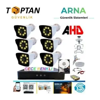 6 Kameralı 5mp Lens 1080P Warm LED Gece Renkli 1 Tb HDD Dahil Güvenlik Seti