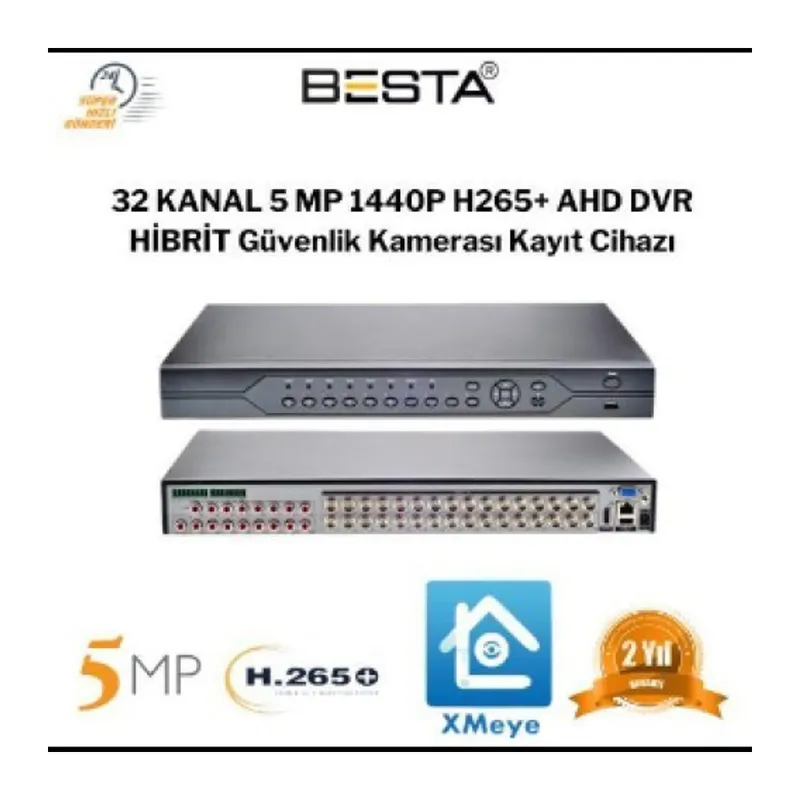 32 KANAL 5 MP 1440P H265+ AHD DVR Güvenlik Kamerası Kayıt Cihazı