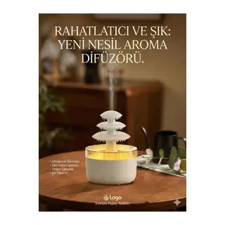 3 Katlı Şelale YAĞMUR Tasarımlı Ultrasonik Aroma Difüzör – 6 Renk LED Işıklı Hava Nemlendirici