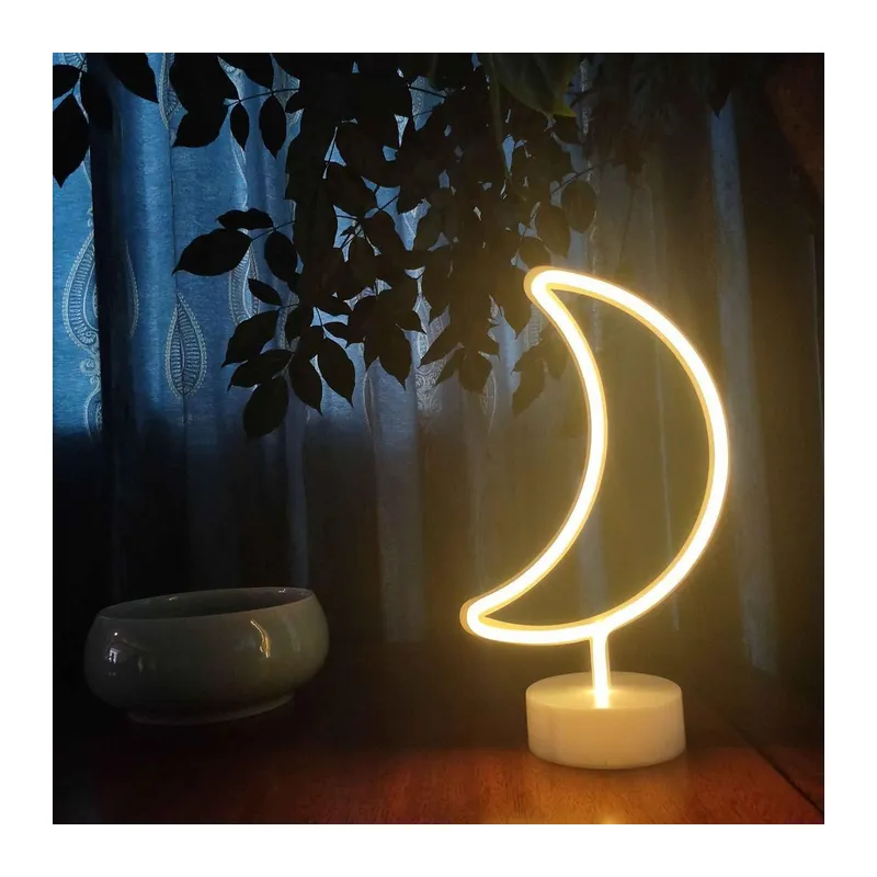 BUFFER® Dekoratif Pilli Ay Tasarımlı 3D Neon Led Masa Ve Gece Lambası
