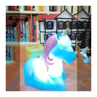 BUFFER® Dekoratif Unicorn Renk Değiştiren Pilli Led Gece Lambası (Mavi)