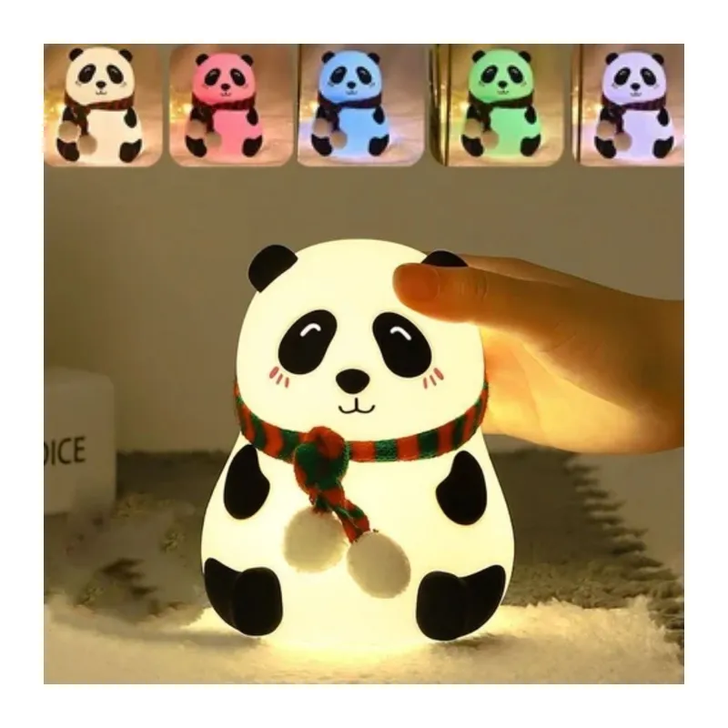 5 Farklı Renk Modlu Panda Figürlü Pofuduk LED Gece Lambası–Yumuşak Dokulu Çocuk Odası ve Dekoratif Şarjlı Ortam Işığı