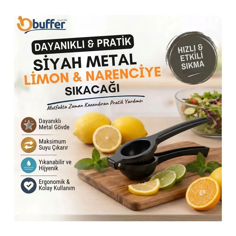 TrdStore® Siyah Metal Limon Sıkacağı, Manuel Narenciye Sıkma Aparatı