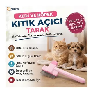 TrdStore® Kedi Köpek Kıtık Açıcı Tarak, Tek Taraflı Metal Dişli Ergonomik Saplı Evcil Hayvan Tüy Bakım Tarağı