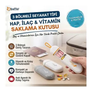 TrdStore® 3 Bölmeli Taşınabilir Seyahat Tipi Hap Saklama Kutusu Saklama Kutusu