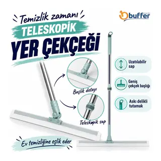 BUFFER® Teleskopik Oynar Başlıklı Cam,Zemin Silme Aparatı Çekçek