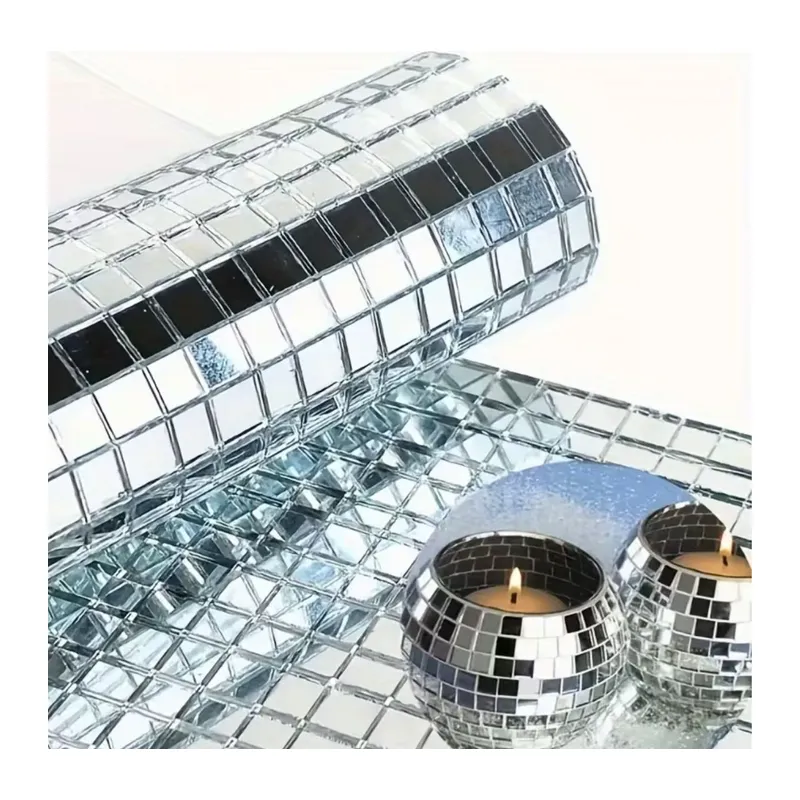 BUFFER® Kare Silver Cam Mozaik Fayans Çıkartmaları El İşi Kare Cam Fayans Kendinden Yapışkanlı Aynalı Dekor Panel 30x30 Cm