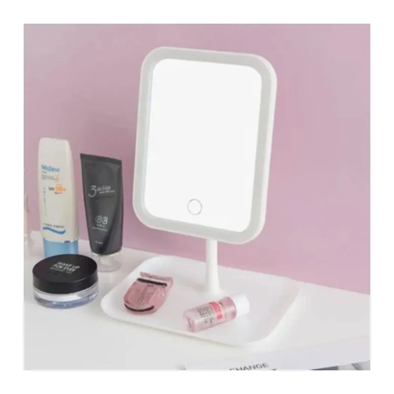 TrdStore® Dokunmatik LED Işıklı Kare Makyaj Aynası – Altı Organizer Kaseli, Ayarlanabilir Aydınlatmalı Masaüstü Makyaj ve Cilt Bakım Aynası