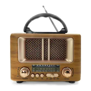 BUFFER® Küçük Mini Boy Retro Ahşap Tasarım Bluetooth Hoparlörlü Radyo – FM/AM Destekli, Şarjlı ve Taşınabilir Radyo NS-8108