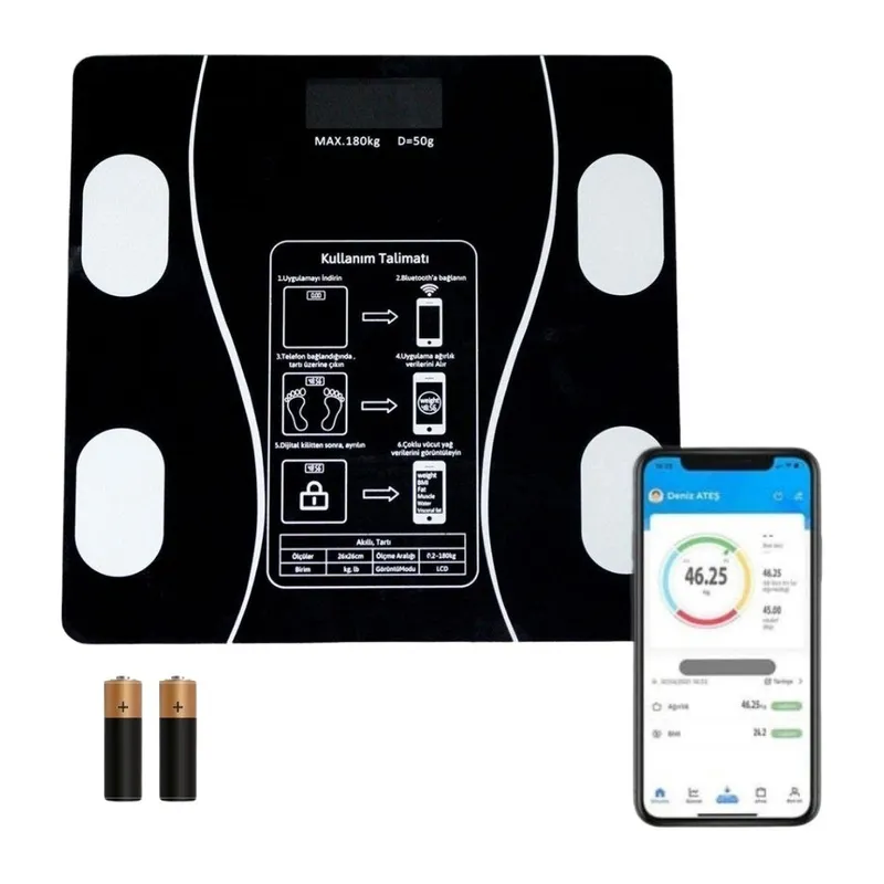 TrdStore® Dijital Baskül Yağ Ölçer Fonksiyonlu Akıllı Baskül Bluetooth Bağlantılı Tartı