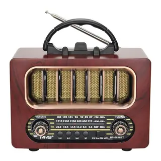 BUFFER® Orta Boy Retro Ahşap Tasarım Bluetooth Hoparlörlü Radyo – FM/AM Destekli, Şarjlı ve Taşınabiliri Radyo NS-6636