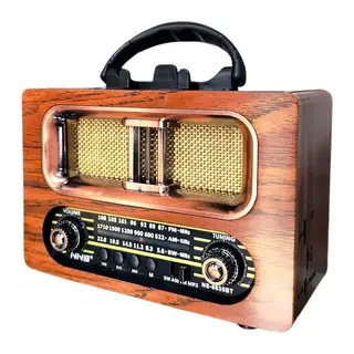 BUFFER® Büyük Boy Retro, Nostaljik, Ahşap Tasarım Bluetooth Hoparlörlü, Şarjlı, Taşınabilir FM/AM Destekli Radyo NS-6635