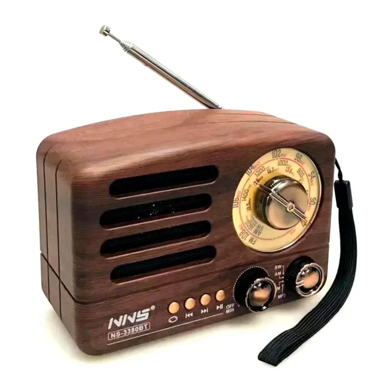 TrdStore® Küçük Boy Retro, Nostaljik, Ahşap Tasarım Bluetooth Hoparlörlü, Şarjlı, Taşınabilir Büyük Döndürülebilen Düğmeli FM/AM Destekli Radyo NS3380