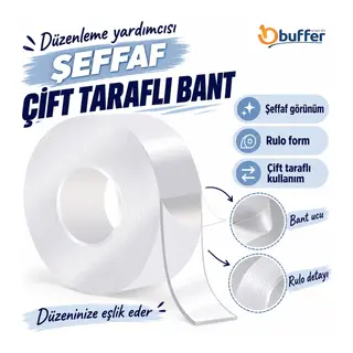 BUFFER® Ultra Güçlü Çift Taraflı 2 mt x 3 cm x 1 mm Nano Bant