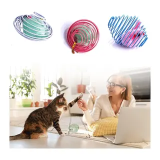 BUFFER® Yaylı Metal Fareli Kafes Kedi Oyun Topu Sıçrayan Spiral Kedi Topu