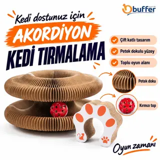 BUFFER® Akordiyon Karton Kedi Tırmalama Oyuncağı – Mıknatıslı Katlanabilir Etkileşimli Kedi Oyuncağı,Pençe Tahtası