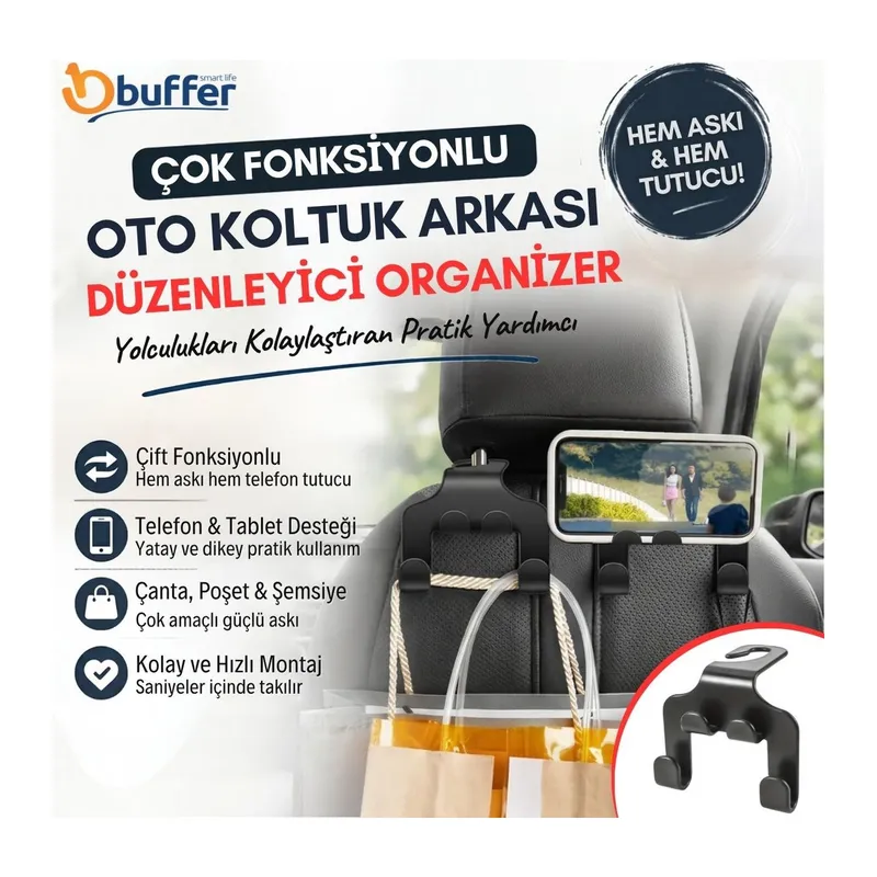 TrdStore® Oto Koltuk Arkası Düzenleyici Organizer Askılıklı Telefon,Tablet Tutucu