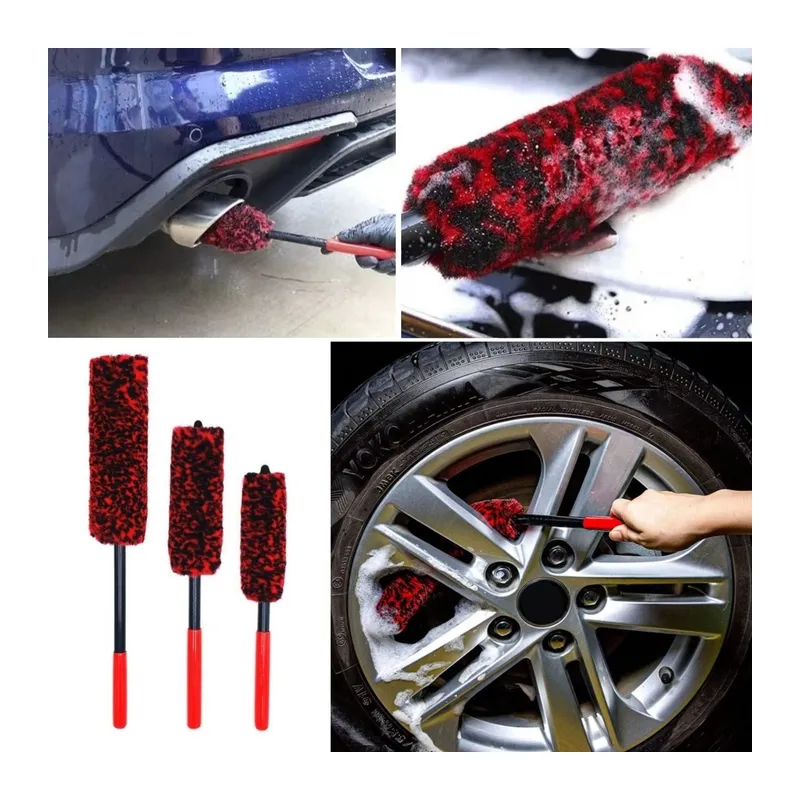 BUFFER® 3lü Bükülebilen Peluş Detaylı Temizlik İçin Oto Jant, Egzos Temizleme Fırçası