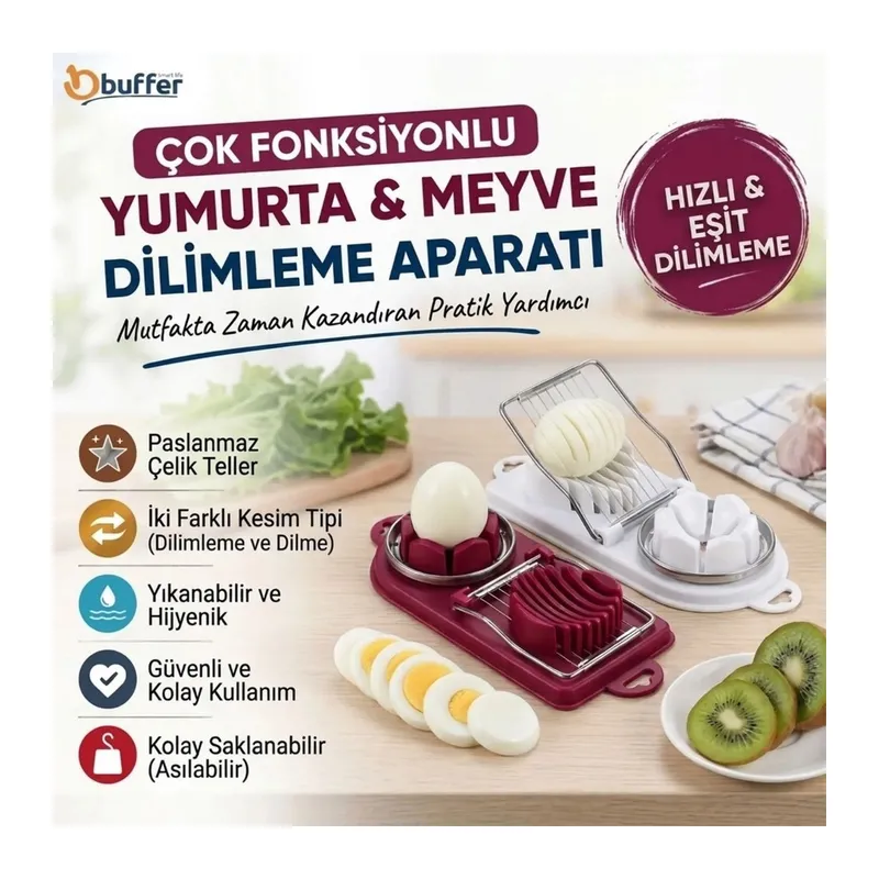 TrdStore® Çok Fonksiyonlu Eşit Yumurta,Meyve Dilimleyici Kesici Aparat
