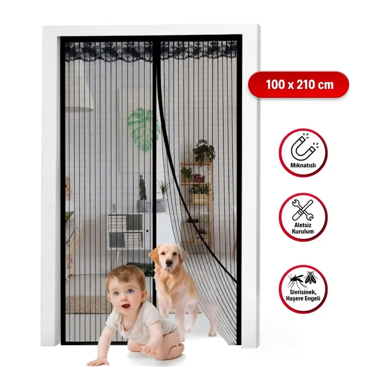 TrdStore® Mıknatıslı Kapı Sinekliği Siyah 100x210 cm Otomatik Kapanan Manyetik Tül Sineklik