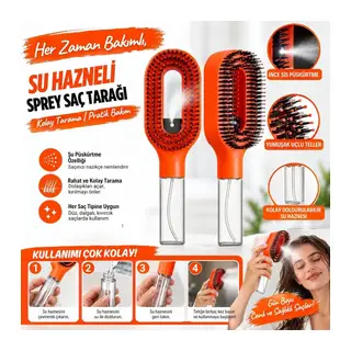 BUFFER Su Hazneli Spreyli Saç Fırçası, Oval Başlıklı Yuvarlatılmış Uçlu Tarama Dişleri, Şeffaf Hazneli Saç Tarama ve Şekillendirme Fırçası