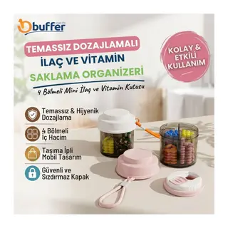 TrdStore® Temassız Dozajlamalı Taşıma İpli Hap Saklama Organizeri,4 Bölmeli Mini ve Vitamin Kutusu