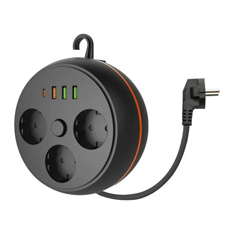 BUFFER® 3 Adet Soket,3 Adet USB ve 1 Adet Type-C Girişli Termal Akım Korumalı Makaralı Priz 3395