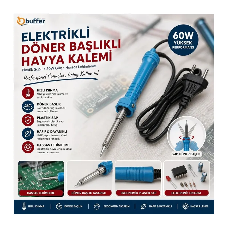 TrdStore® 40w Plastik Saplı Elektrikli Döner Başlıklı Havya Kalemi Elektrikli Döner Başlı Lehim Kalemi