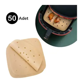 50 Adet Air Fryer Pişirme Kağıdı Tek Kullanımlık Hava Fritöz Yapışmaz Yağlı Kağıt Delikli Model