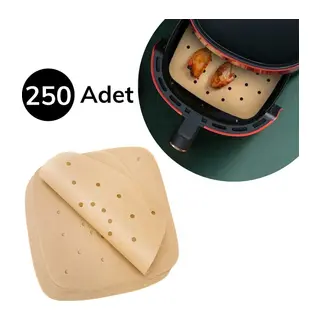 BUFFER® 250 Adet Air Fryer Pişirme Kağıdı Tek Kullanımlık Hava Fritöz Yağ Geçirmez Yapışmaz Gıda Pişirme Kağıdı Delikli Kare Model